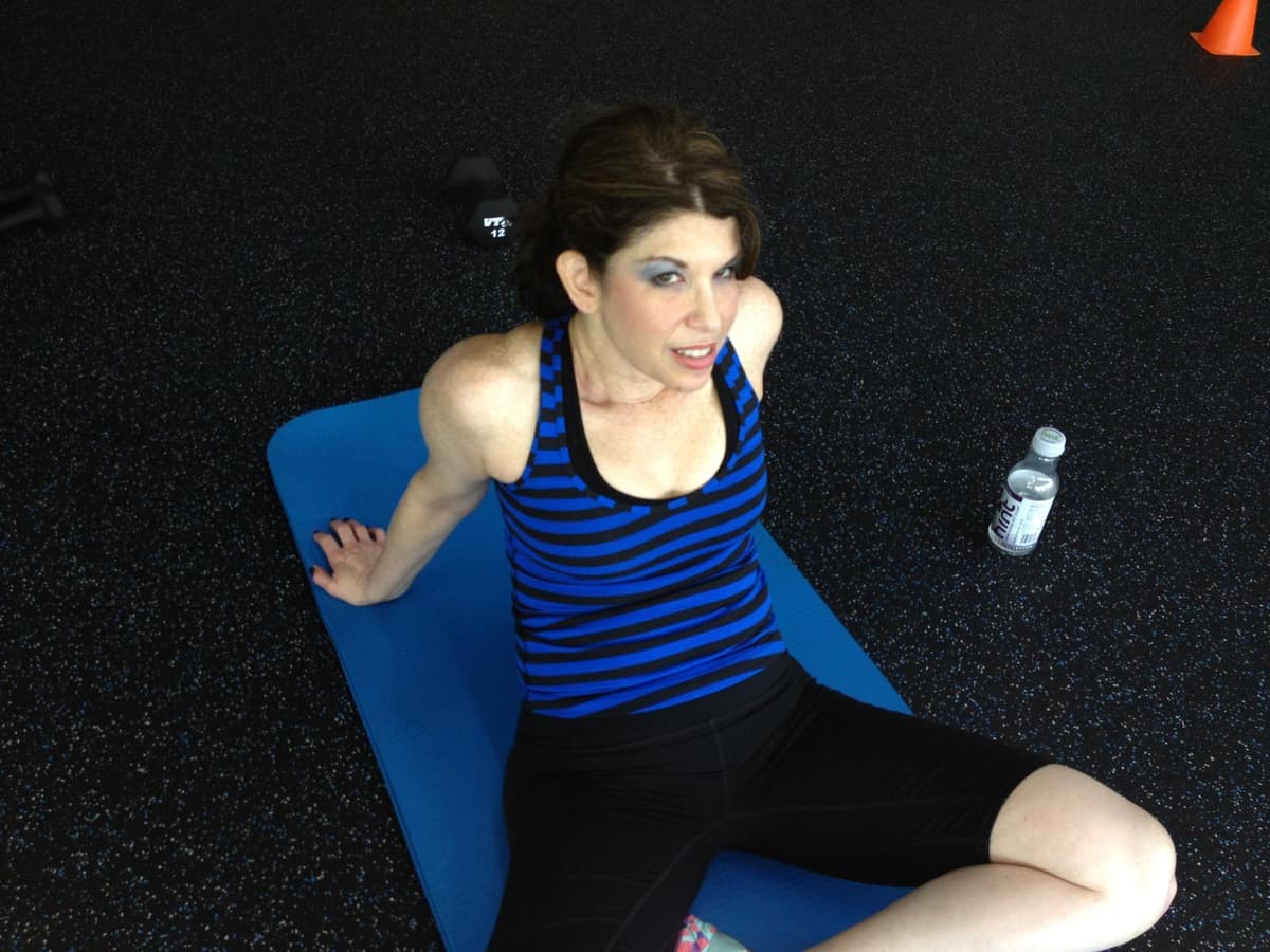 Patiently awaiting the start of her workout